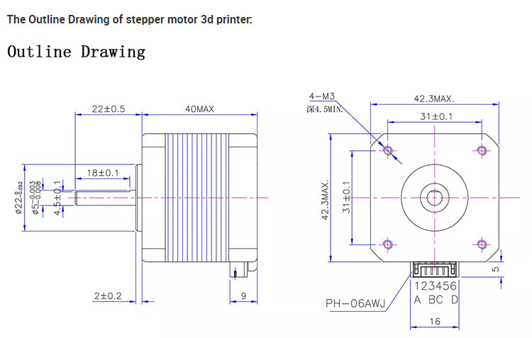 Hydra X/Y/Z Extruder NEMA 17 42 Stepper Motor